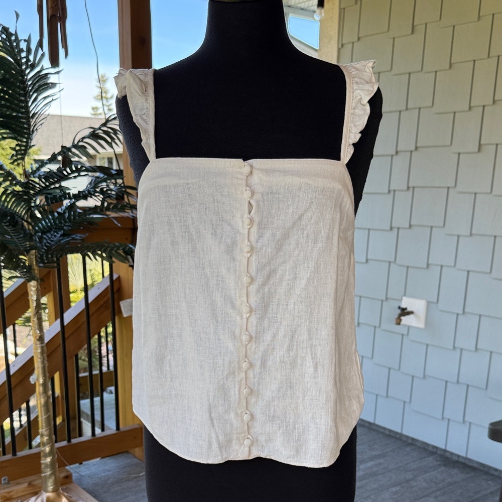 Madewell | Linen Blend Button Down w Ruffle Straps